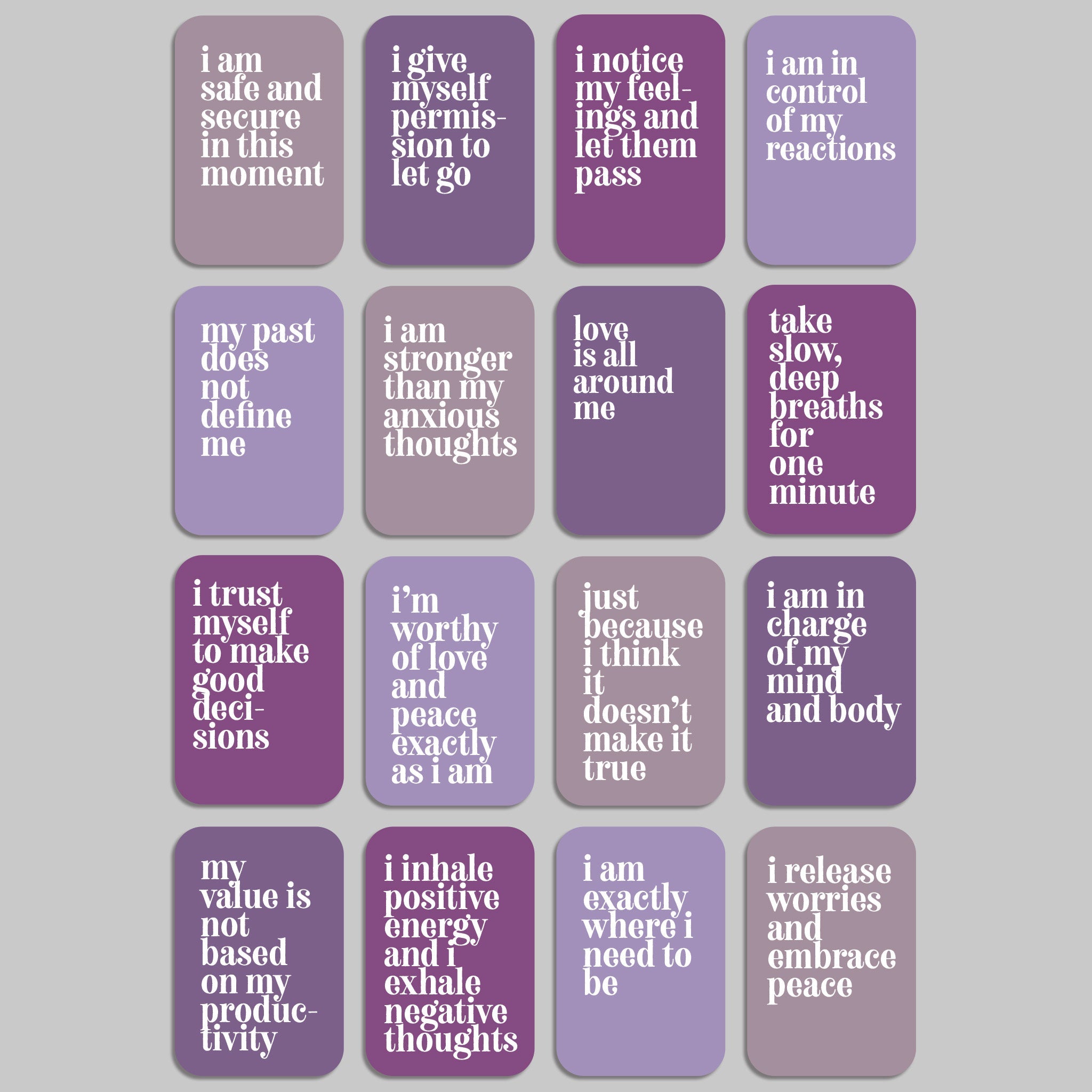 Anxiety Relief Affirmation Cards, Deck of 16