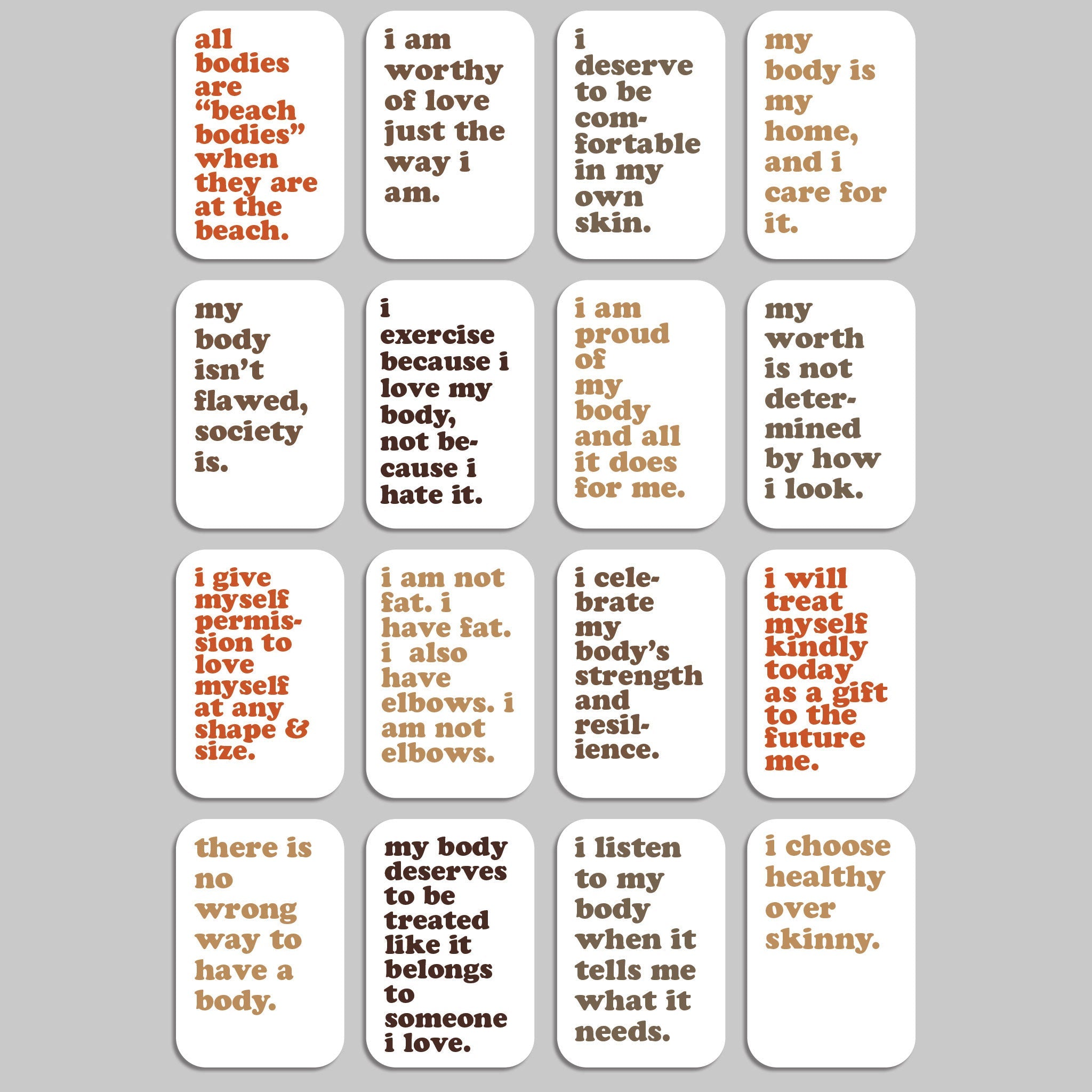 Body Positive Affirmation Cards, Deck of 16